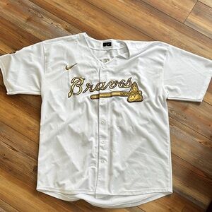 Nike White and Gold Braves 3XL Jersey